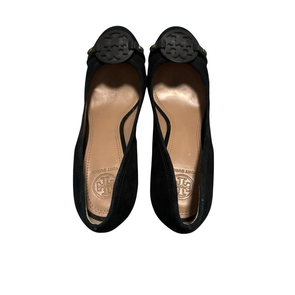 Tory Burch Mini Miller 85mm Block Heel Pumps Black Suede Logo Heels 8.5M - Picture 6 of 11